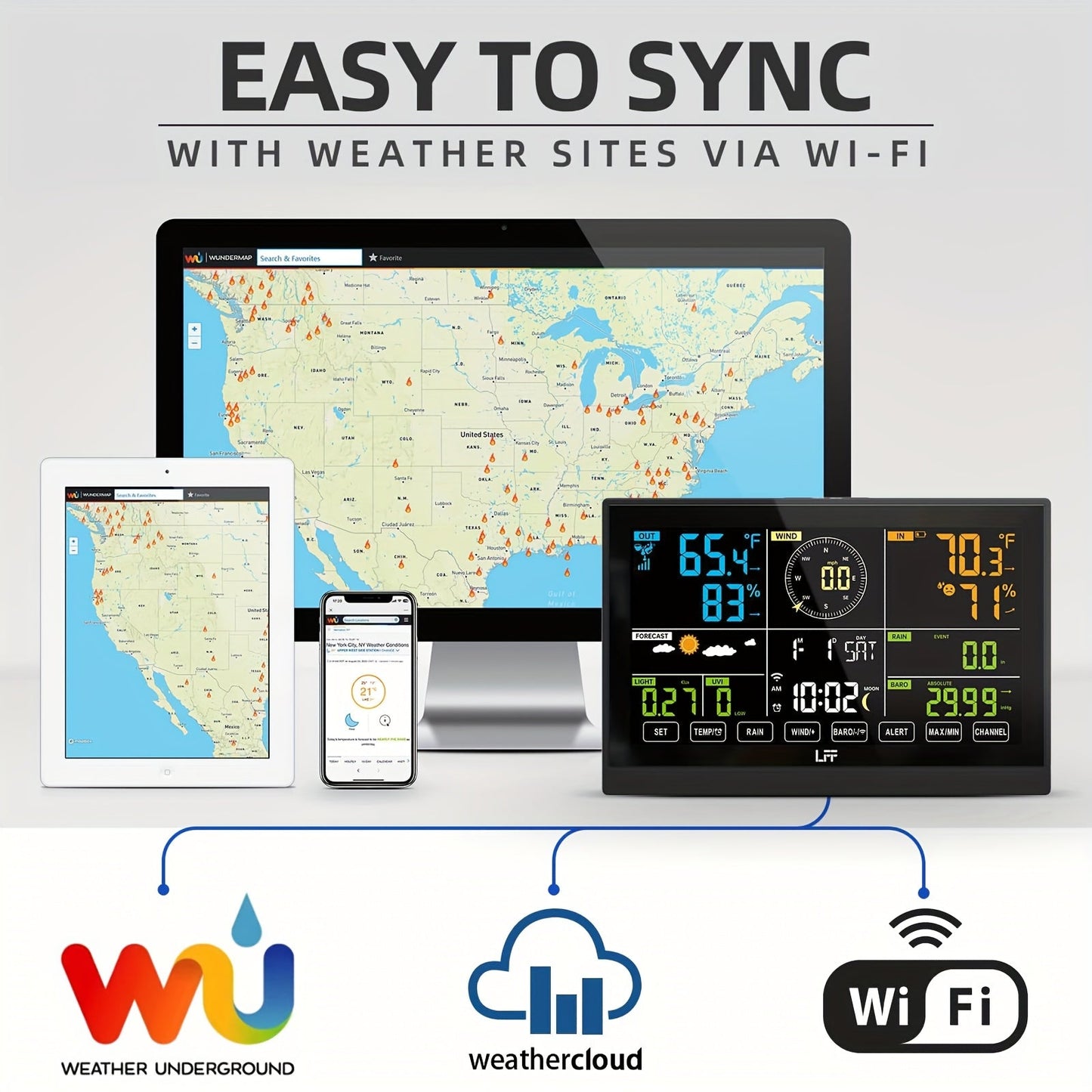 Professional Weather Station | WiFi UV Index Wind Rain Gauge Forecast