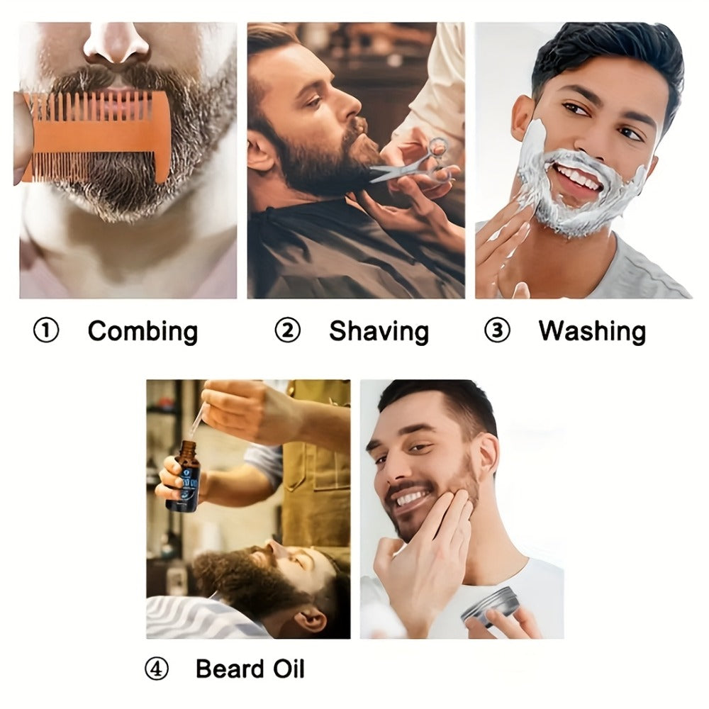 Beard Grooming Kit Men 6-Piece Complete Set – Beard Oil Conditioner Brush Comb Scissors & Storage Bag, All-in-One Beard Care Gift for Dad Boyfriend Husband Birthday Father's Day Valentine's Day