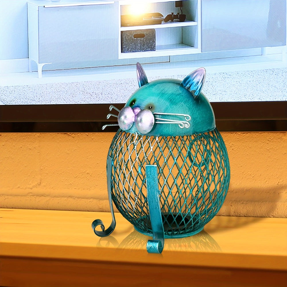 Decorative Open-Mesh Cat-Shaped Coin Bank with Removable Bottom Plug and One- or Two-Piece Options