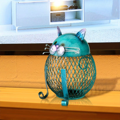 Decorative Open-Mesh Cat-Shaped Coin Bank with Removable Bottom Plug and One- or Two-Piece Options