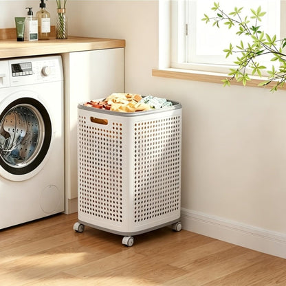 Large Wheeled Laundry Hamper with Foldable Basket, Side Pockets, Lid and Exact Basket-and-Wheels Option