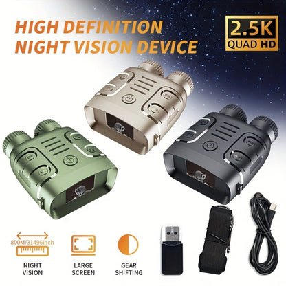 Infrared Night Vision Goggles HD 2.5K with 10X Zoom & CMOS Sensor – Full-Dark Visibility Binocular Scope for Hunting, Boating & Outdoor Adventures, Photo & Video Capture, Battery Powered