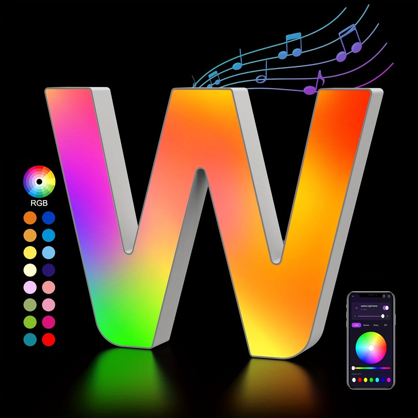 RGB LED Letter and Number Light with 38 Checkout Shapes, USB Power, App Control and Music Sync