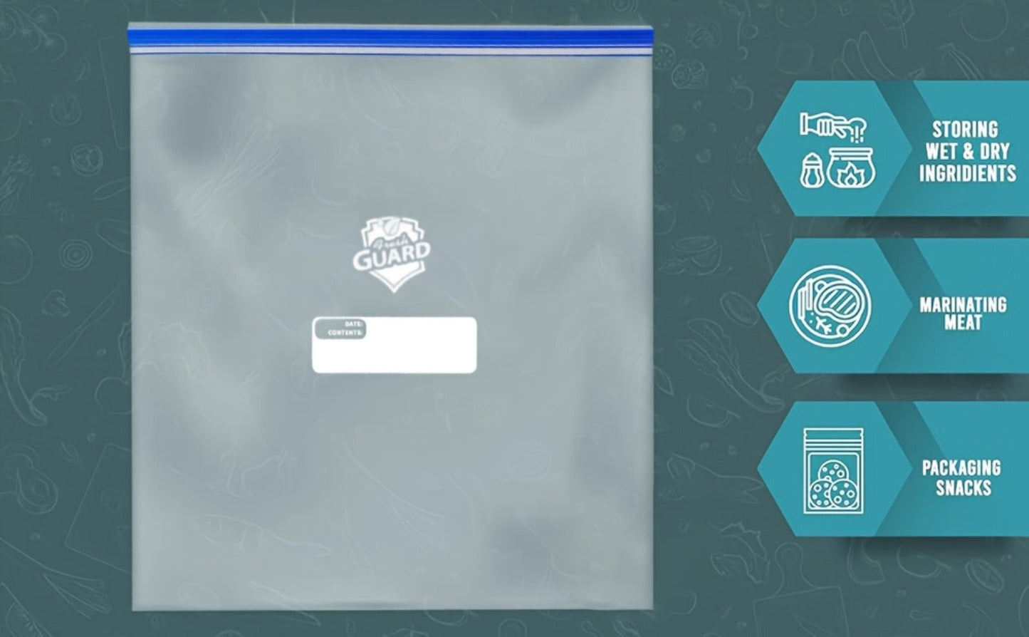 Reclosable Kitchen Storage Bags in Quarter-, One- or Two-Gallon Sizes with Five Count and Pack Options