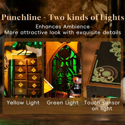 Master’s House Book Nook Kit with 319-Piece Potion Workshop Scene, Yellow and Green Lights and Touch Sensor