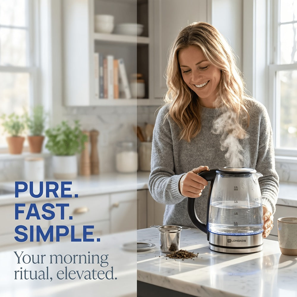Glass Electric Kettle 2L Large Capacity – 1000W Fast Boil, Anti-Dry Burn Protection, See-Through Design for Coffee Milk Tea, Kitchen Dining Room Living Room Use, 67.63oz