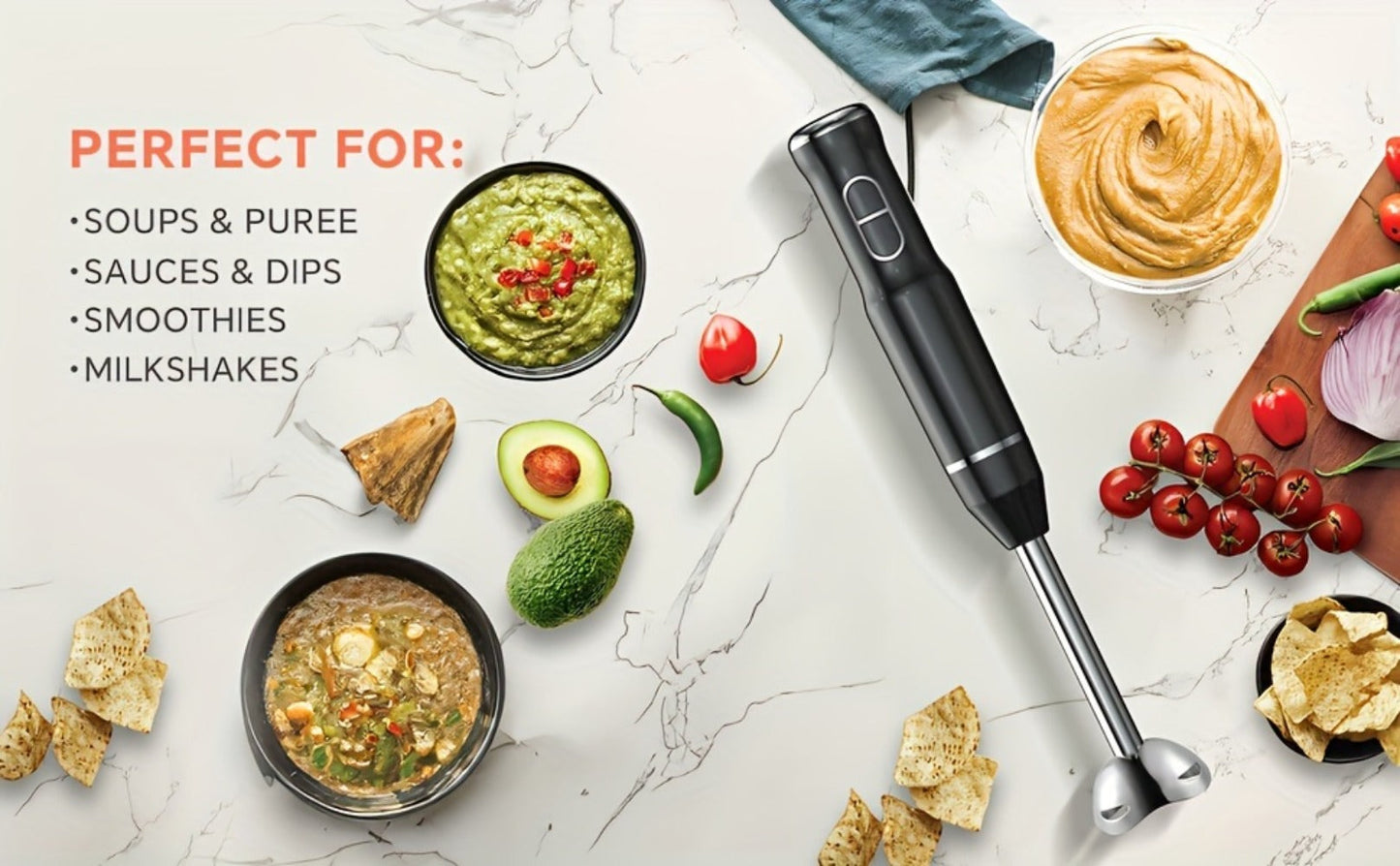 Corded Immersion Blender with Stainless-Steel-Look Blending Head, Two Controls and 38cm Height