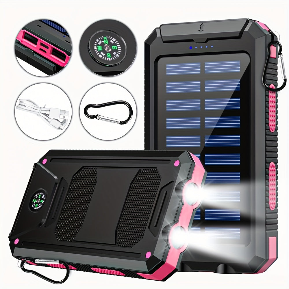 Solar Power Bank, 45800mAh QC3.0 Dual-USB Charger with Solar Panel, LED Flashlight and Five Color Options