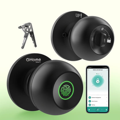 GHome Smart Lock Knob with Fingerprint & Keypad - USB-C Rechargeable, App-Controlled Keyless Entry, Auto-Lock, Passage & Privacy Mode, K10 / K10 PRO / K20 / KD03 PRO, for Home Bedroom Office
