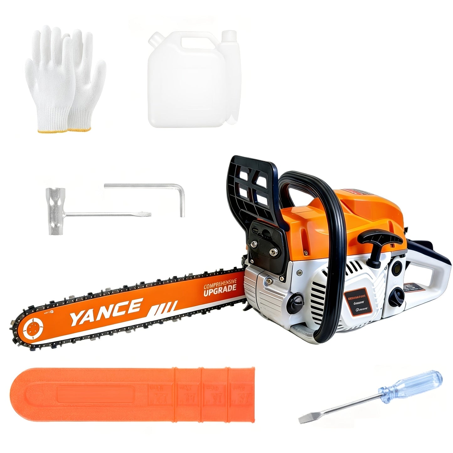 62CC Gas Chainsaw with 20-Inch Guide Bar in Five Red and Orange Checkout Configuration Options