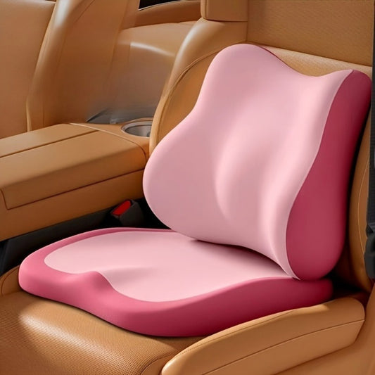 Car Seat Cushion Set 2-Piece – Memory Foam Elevated Driving Cushion with Lumbar Support & Neck Pillow, Height Booster for Car & Home Chair, 3 Colors