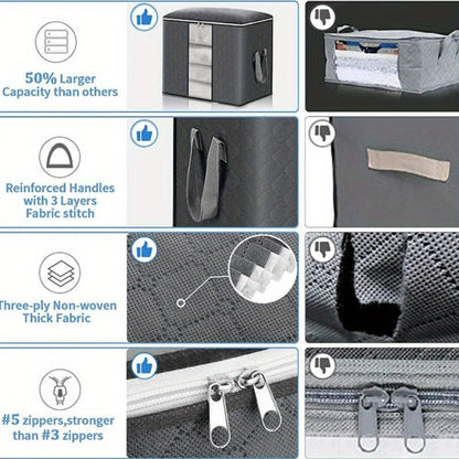 Four-Piece Foldable Storage Bag Set in Black or Gray with Clear Front Panels and Reinforced Side Handles