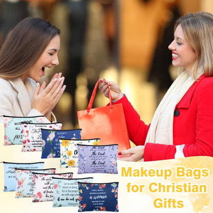 Thirty-Piece Bible Verse Makeup Bag Set with Mixed Printed Designs, 23 x 15cm Pouches and Black Zippers