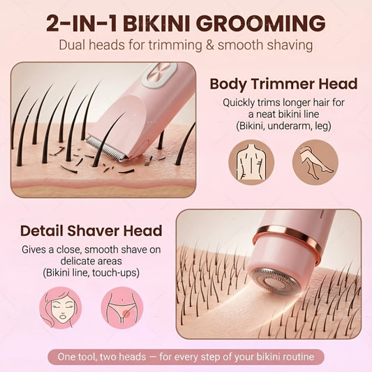 Electric Shaver & Bikini Trimmer for Women Dual Head USB Rechargeable – Multipurpose Face Body Hair Removal for Arms Legs Underarm, Portable Cordless Razor Pink Gift Set