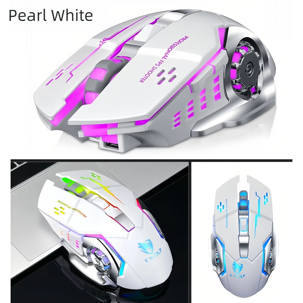 Wireless Gaming Mouse RGB Rechargeable T-WOLF 2.4GHz Ergonomic Large Mouse for PC Laptop Tablet Mac Chromebook Adjustable DPI Quiet Click Work Gaming Study Back to School Gift