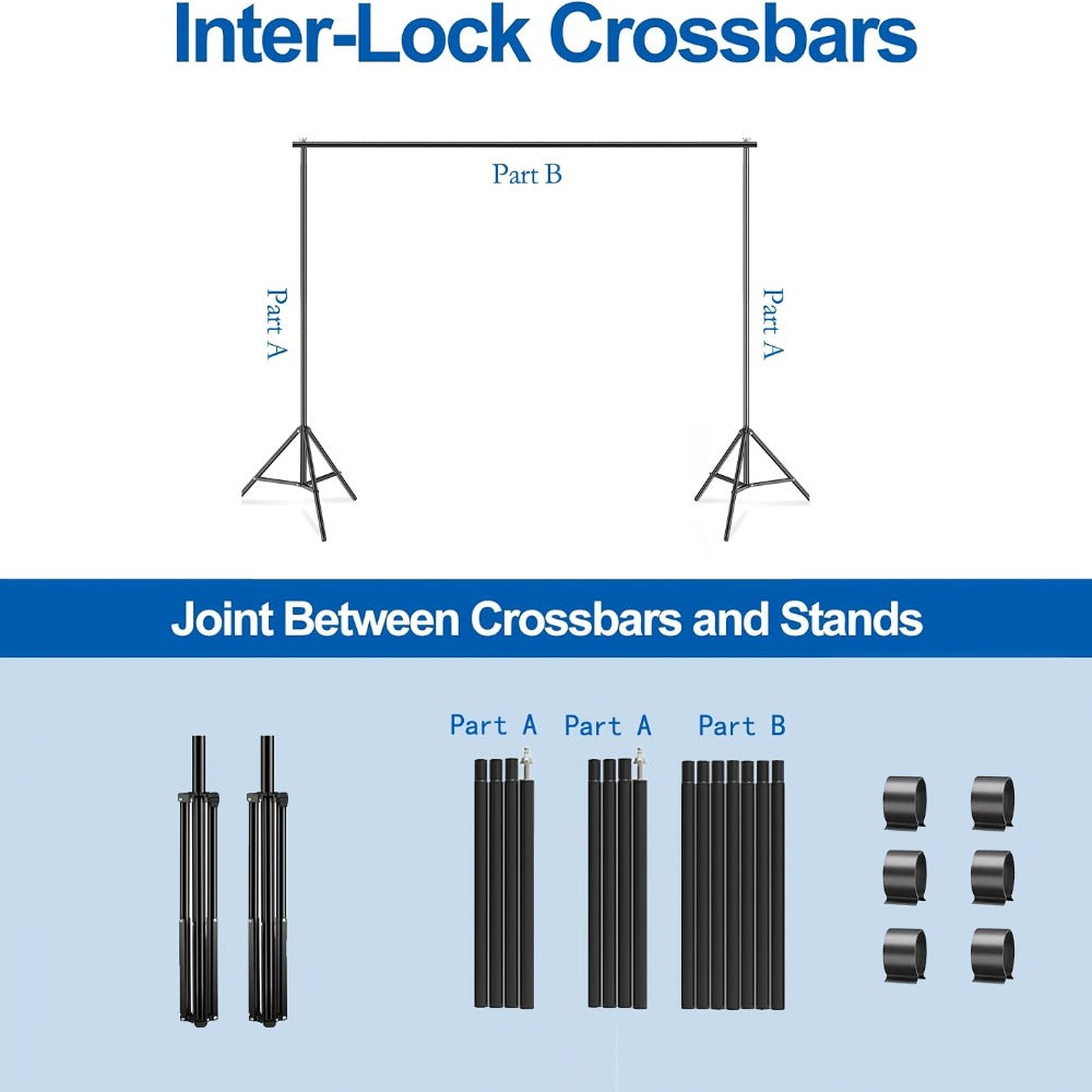 Backdrop Stand 9 x 6.5-Foot Adjustable Tripod Frame with Interlocking Crossbars and Backdrop Clips