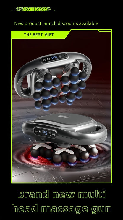 Multihead Massage Gun in Gray with 12, 16 or 22 Massage Heads, Nine Gear Positions and Nine Mode Groups