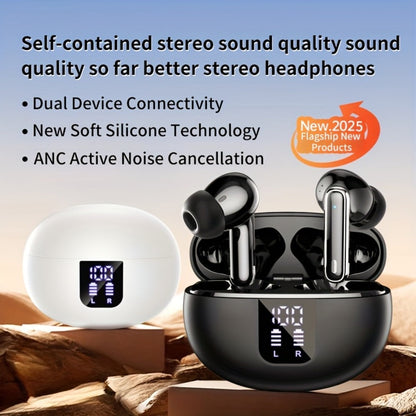 Black or White Stem-Style Translation Earphones with Digital Charging Case and Two Color Options