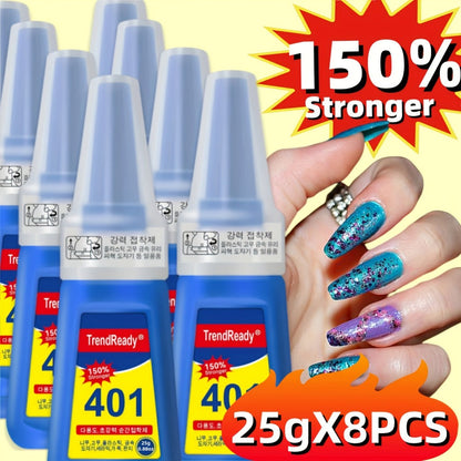 Nail Glue Set, TrendReady 401 25g Bottles in 1+1, 3+1, 5+1 or 7+1 Pack Options with Pointed Nozzles