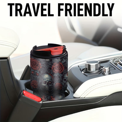 Insulated Tumbler 20oz Gothic Skull and Roses Stainless Steel Travel Mug with Carry Strap for Everyday Use