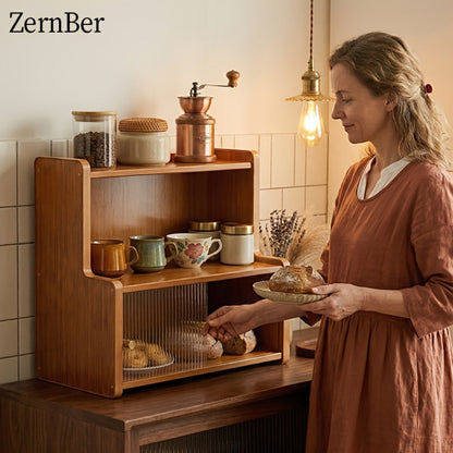 Corner Shelf Kitchen Organizer 3-Tier Brown Triangular Countertop Rack for Coffee Station Accessories