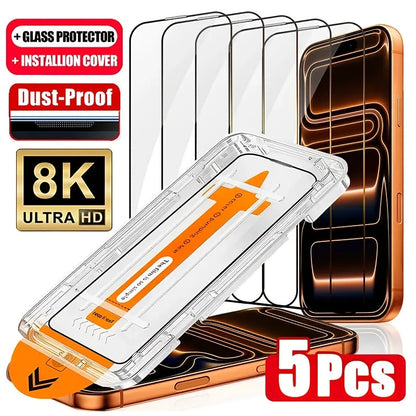 Screen Protector, 5-Piece Clear Tempered Glass Set with Dust-Free Installation Cabin for 28 Selected iPhone Model Options
