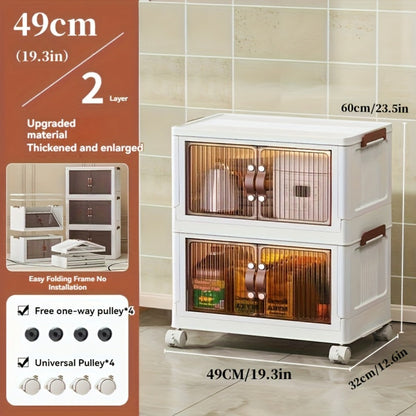 Storage Cabinet 49cm Foldable Rolling Organizer with Translucent Doors and Two to Five Layers
