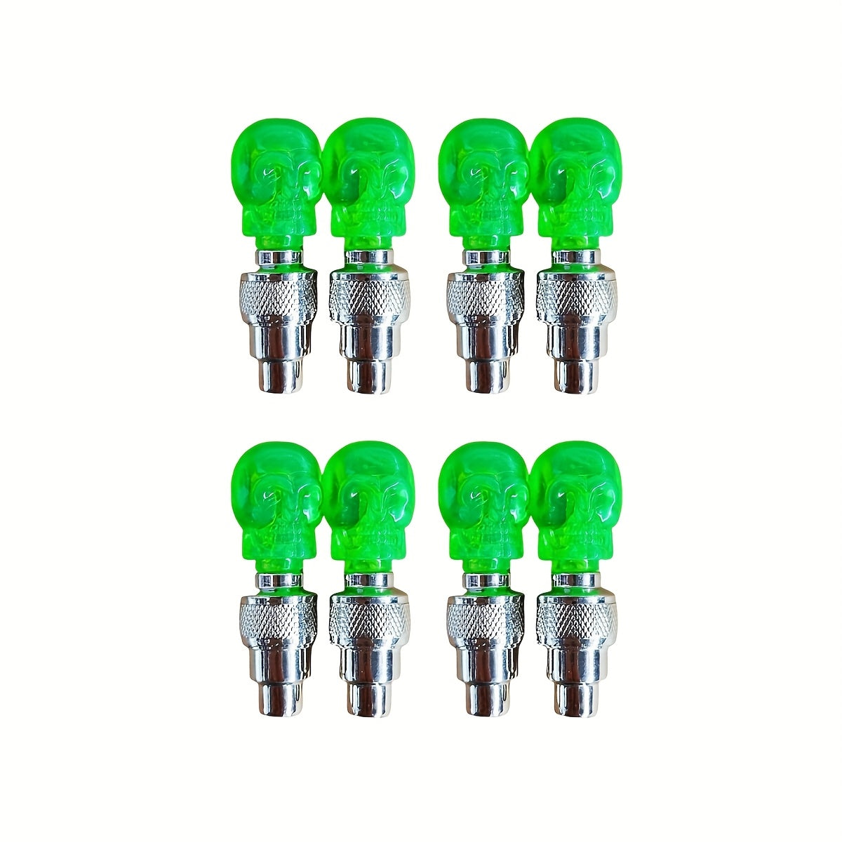 LED Tire Valve Stem Light Sets in 4-, 8- or 16-Piece Blue, Green, Red, Mixed and Skull-Top Configurations
