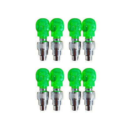 LED Tire Valve Stem Light Sets in 4-, 8- or 16-Piece Blue, Green, Red, Mixed and Skull-Top Configurations