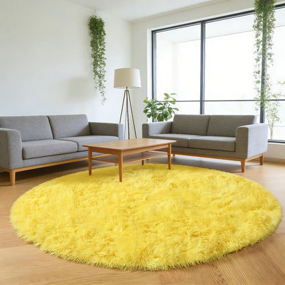 Area Rug Fluffy Faux-Fur Shag in Solid, Tie-Dye and Ombre Colors with Six Retained Room Sizes