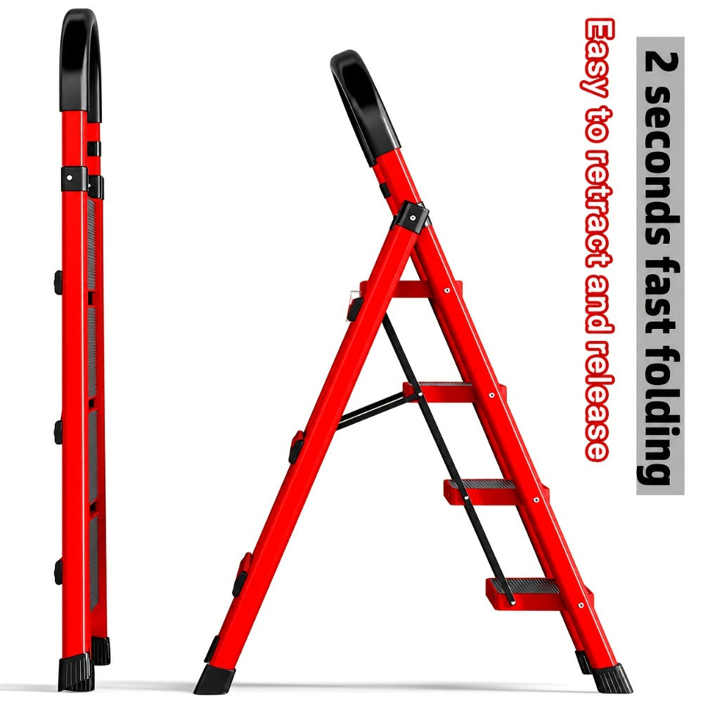 Folding Metal Step Ladder with Handrail, Ribbed Treads and Two-, Three-, Four- or Five-Step Options