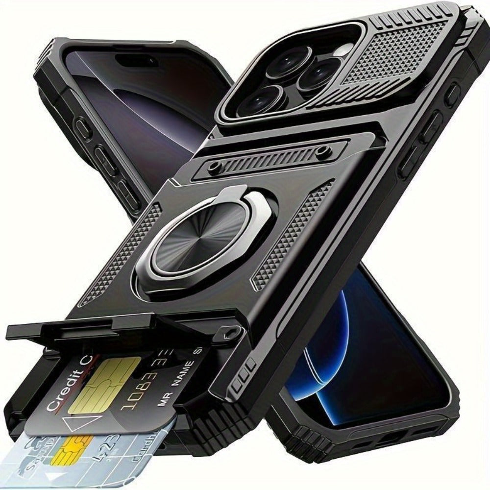 Wallet-Style iPhone Case with Card Slot, Ring Holder and Kickstand in 125 Model and Color Options