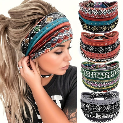 Eight Wide Knotted Headbands with Mixed Paisley and Geometric Patterns in One Image-Bound Set
