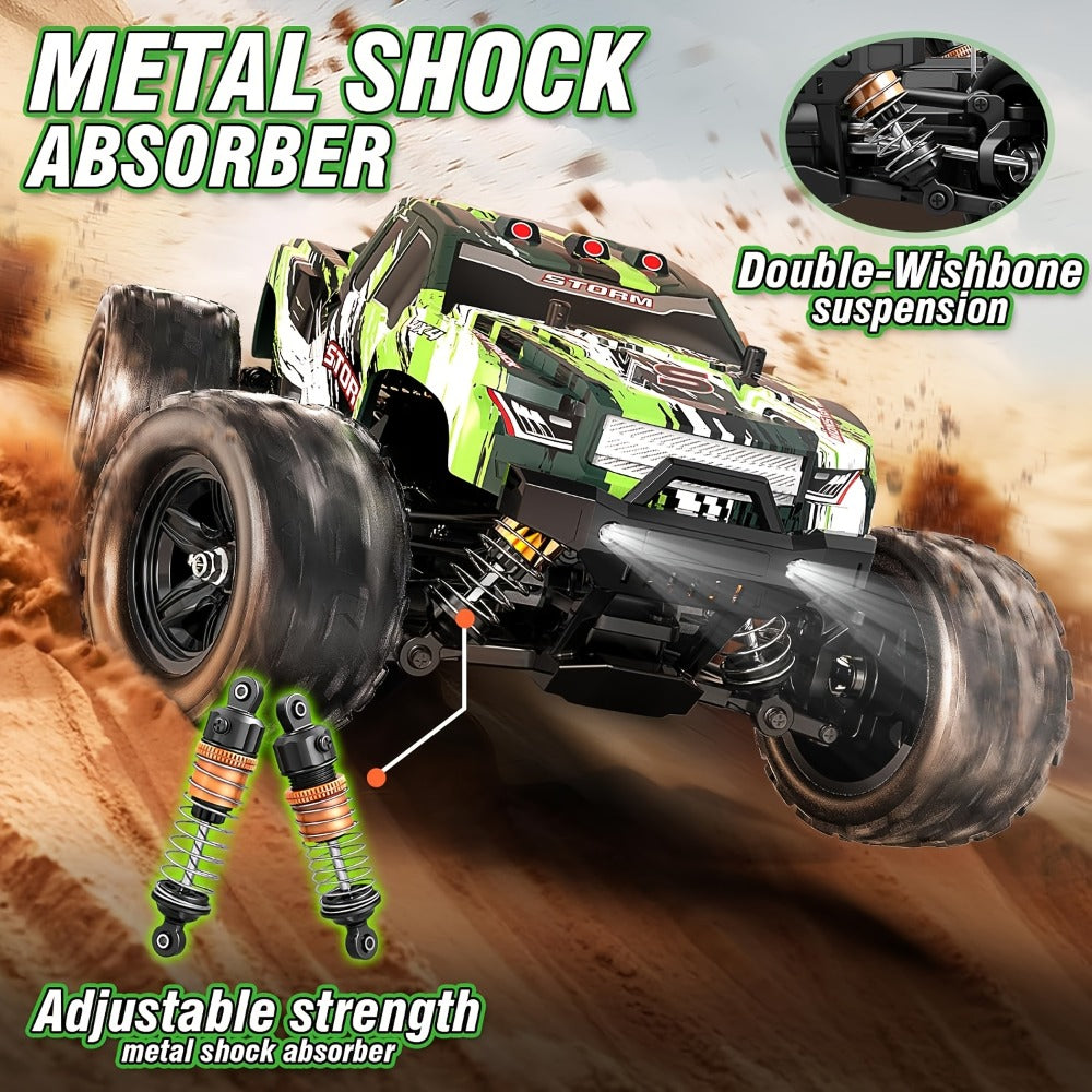 Remote Control Car, 1:16 Scale Alloy Off-Road Truck with 2.4GHz Control, 45KM/H Source Speed, LED Lights and Rechargeable Battery