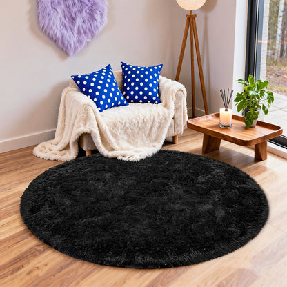 Round Shaggy Area Rug in Seven Solid or Tie-Dye Colors with 4 x 4-Foot to 8 x 8-Foot Sizes