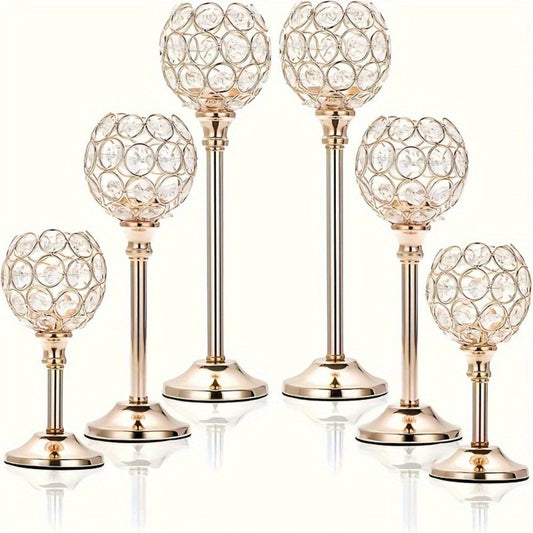 Crystal Candelabra Centerpiece – Gold & Silver Taper Candle Holders for Wedding, Anniversary, Candlelit Dinner, Birthday & Party Table Decor, Home & Hotel Decoration, 3-Pack & 6-Pack (Candles Not Included)