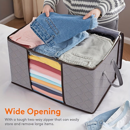 6pcs Extra Large Storage Bags with Zipper Closure, Heavy-Duty Non-Woven Fabric Quilt Blanket Clothes Organizer Bags, Rectangular Foldable Seasonal Closet Storage Bags Set for Home Organization