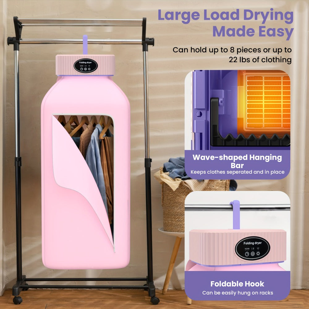 Portable Clothes Dryer with Tall Foldable Fabric Cabinet in Pink, Khaki or Purple Checkout Colors
