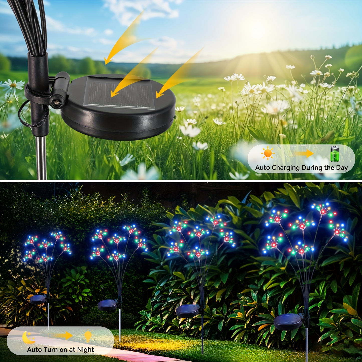 Solar Garden Lights Outdoor 4 Pack Twinkling Swaying Firework LED Stake Lights 2 Modes – Decorative Solar Path Lights for Yard Patio Flowerbed Camping Christmas Party Decor