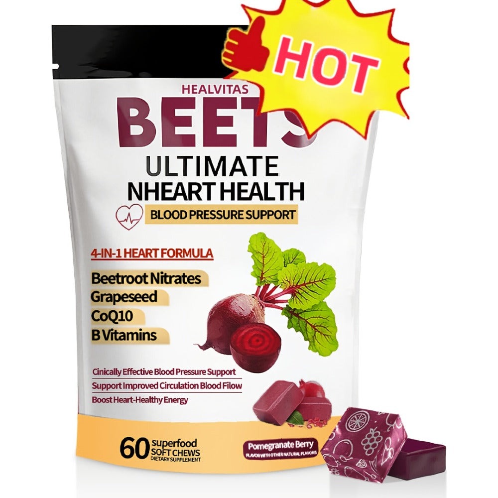 Beetroot Chewable Tablets with Natural Nitrates & Concentrated Beet Root Extract - Supports Circulatory System, Nitric Oxide Production & Cardiovascular Health - Dietary Supplement