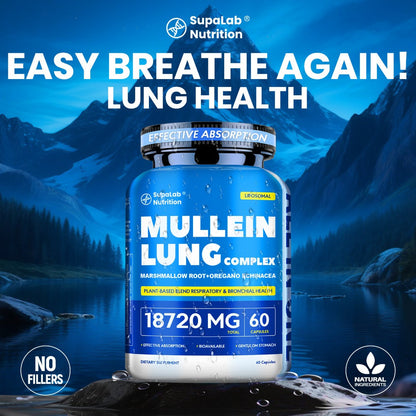 Mullein Leaf Capsules 12000mg with Quercetin — Lung Health & Respiratory Support | Bronchial Breathing Ease, Immune Defense & Seasonal Allergy Comfort | Natural Herbal Formula | 60 Capsules