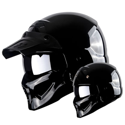 Motorcycle Helmet Convertible Full/Open-Face Shell with Detachable Mask, Smoked Shield, S-XL Sizes and Multiple Styles