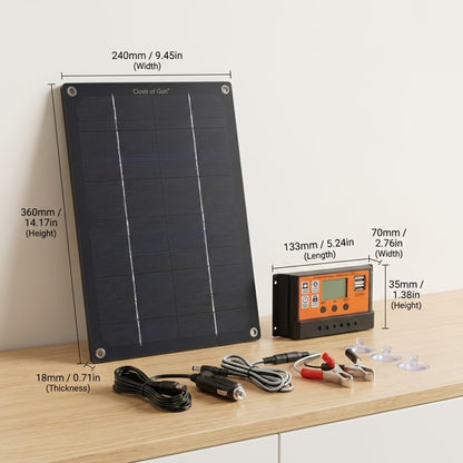 Solar Panel Kit with Charge Controller, Extension Cord & Battery Clamps - Universal Off-Grid Power for RV, Boat, Motorcycle, Outdoor Camera & Solar Generator