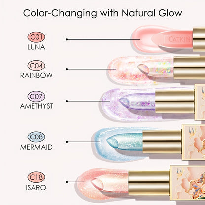 Lip Balm CATKIN Tinted Stick with Five Named Shade Options, Glossy Finish and Floral Packaging
