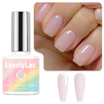 Gel Nail Polish Pink Glitter Jelly Arch-Shaping Color Gel with Sheer Translucent Finish and UV/LED Cure for Nail Art