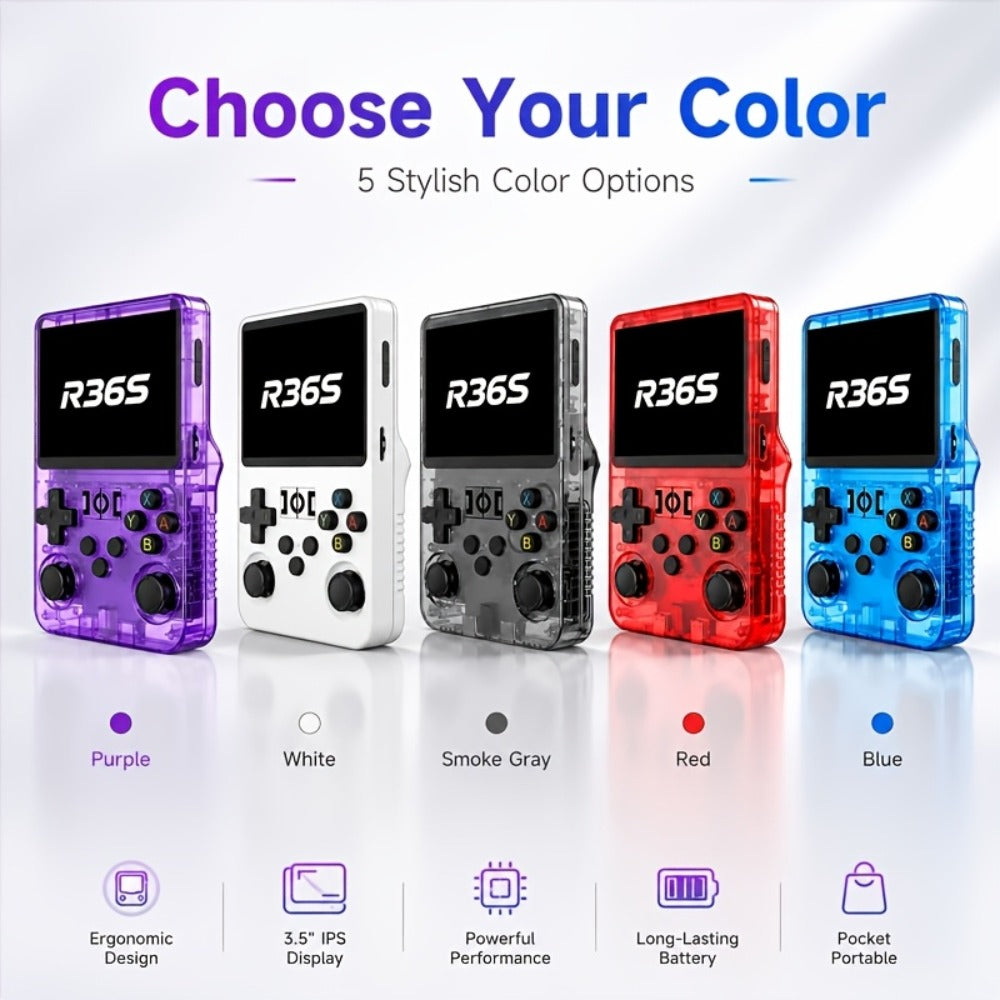Retro Handheld Game Console R36S2 with 3.5-Inch IPS HD Screen, 3000mAh Battery, TF Card Expansion & HD TV Output – Portable Plug and Play Emulator Gaming Device, 5 Colors, Gift for Kids & Adults