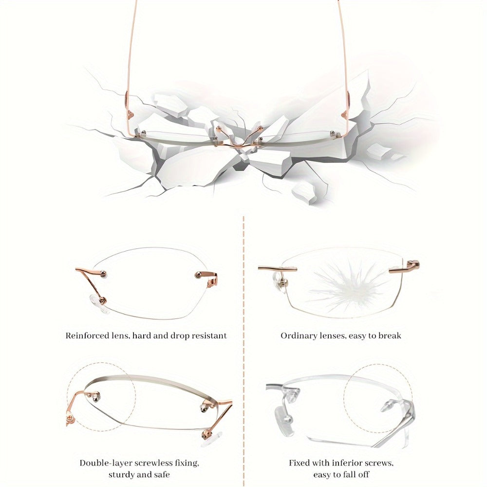 Reading Glasses – Three-Pair Rimless Metal Blue-Light Readers in Multiple Colors and Strengths