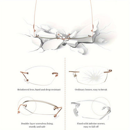 Reading Glasses – Three-Pair Rimless Metal Blue-Light Readers in Multiple Colors and Strengths
