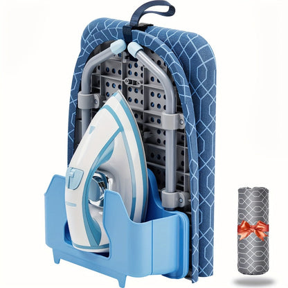 Compact Tabletop Ironing Board with Fold-Out Iron Holder in Blue, Pink or Black Cover Options