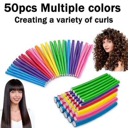 50-Piece Flexible Foam Curl Former Set in Random Colors for Heatless Waves, Spirals and Short Hair Styling